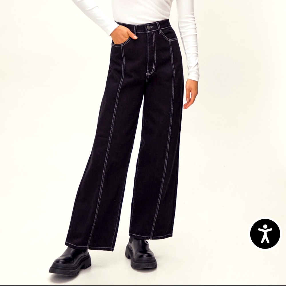Black Denim Wide Leg Jeans